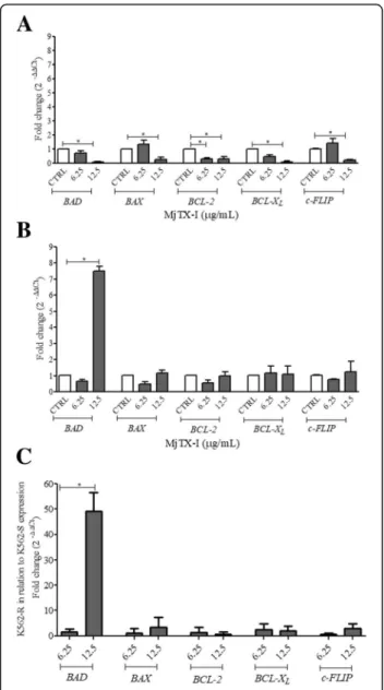 Fig. 5 Expression of apoptosis-related genes in K562-S and K562-R cells treated with MjTX-I