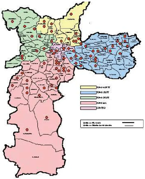 Figura 1. Amostra mestra, município de São Paulo (1995-2000). Setores censitários distribuídos  segundo zonas geográficas.