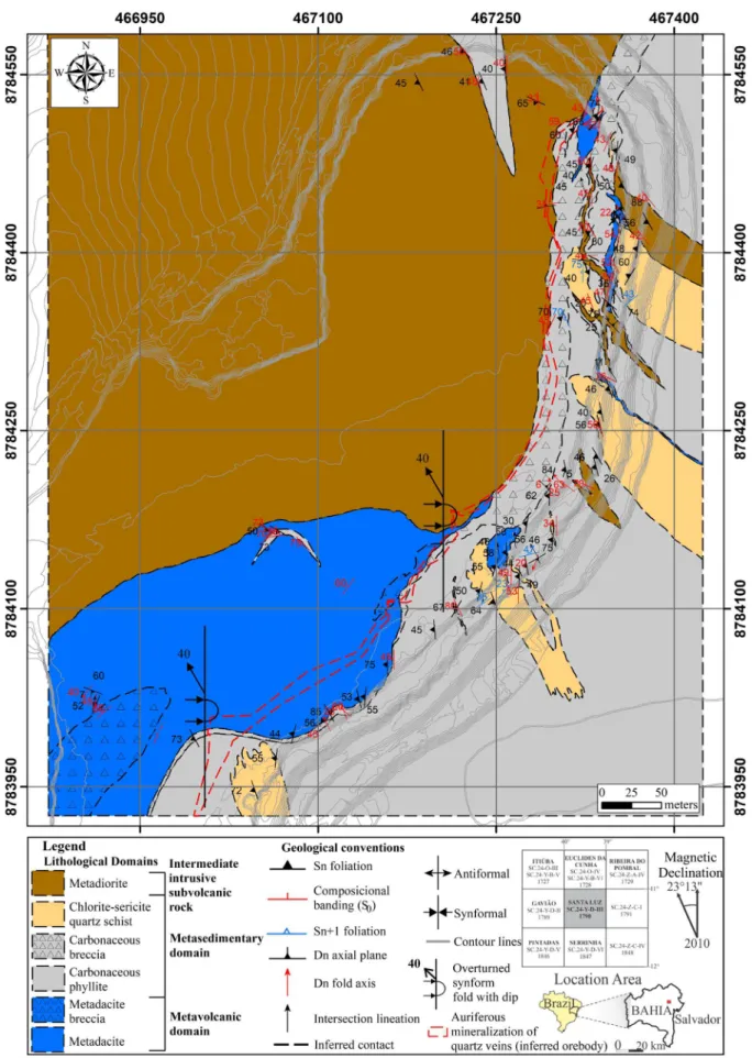 Figure 3. Geological map of the C1-Santaluz deposit, Rio Itapicuru greenstone belt (universal transverse mercator; 