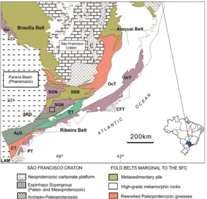 Figure 1. Tectonic framework of SE Brazil with the main tectonic domains (Janasi  et al