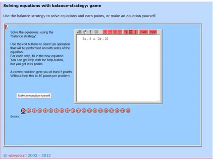 Figura 3.4-  Applet “Solving equations with balance - strategy: game”