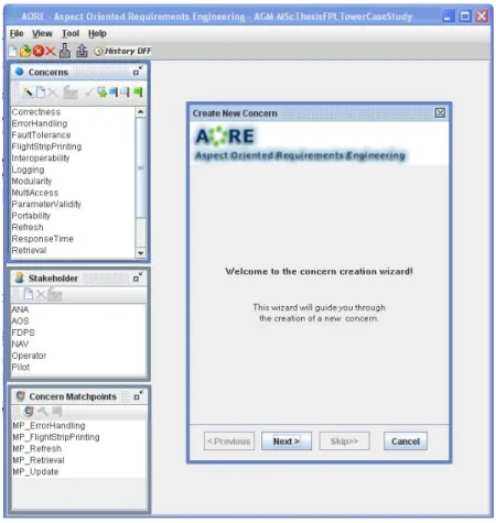 Figure 2.3 depicts a screen-shot of the AORA tool concern creation wizard.  
