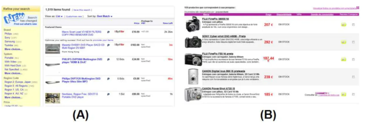 Figure 4 presents two site examples for the sale of products. The first from an auction site and  the second from an electronics store.