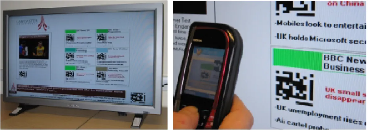 Figura 3.13: eCampus: (esquerda) Um ecr˜ a grande e (direita) aplica¸c˜ao iCapture num dispositivo m´ovel.