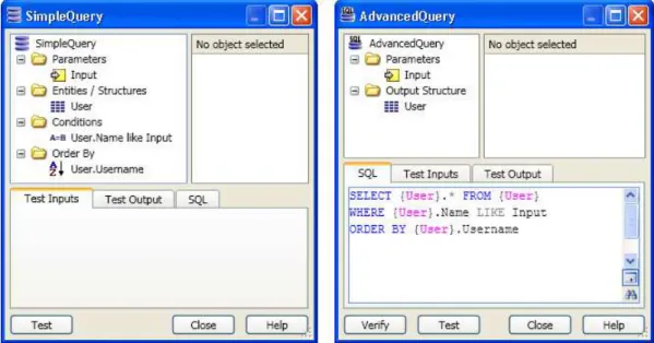 Figura 3.5: Editores de Queries (Simple e Advanced respectivamente)