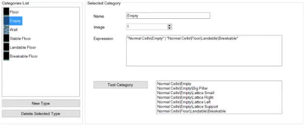 Figure 5.11 – Setting the categories for the game description within the  Platform Level Editor 