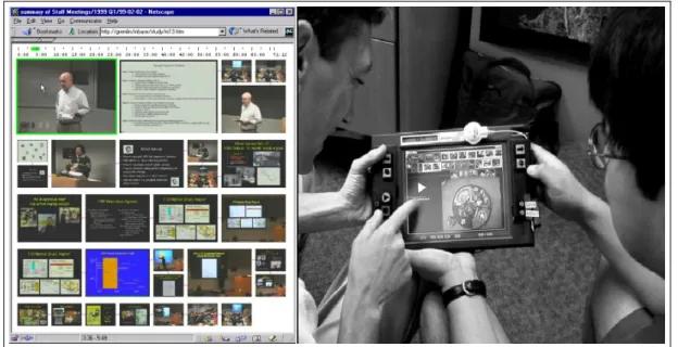 Figure 2.1: Example of the interface created by Boreczky [4] (left) and Balabanovic [2]