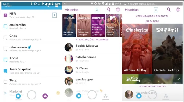 Figure 2.4: A set of Snapchat screenshots that shows application interface