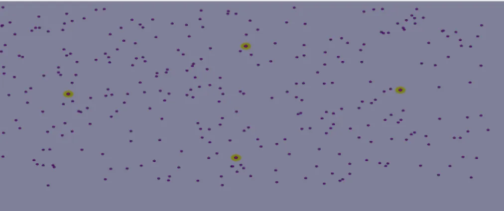 Figure 5.1 Network topology with 300 nodes and 4 base stations