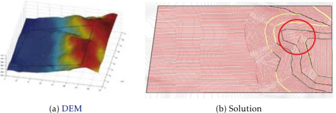 Figure 3.3: The digital elevation map (a) and the corresponding solution (b).
