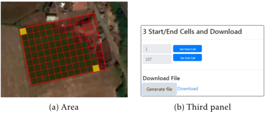Figure 4.6: Selection of the start and end cell (a) using the third panel (b).