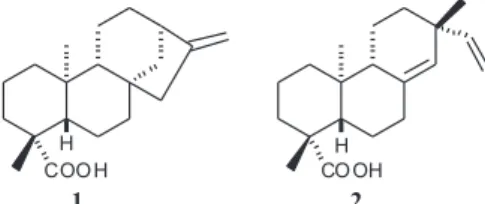 Figure 1. Biologically active diterpenes ent-kaurenoic acid (1)  and  ent-pimaradienoic acid (2).