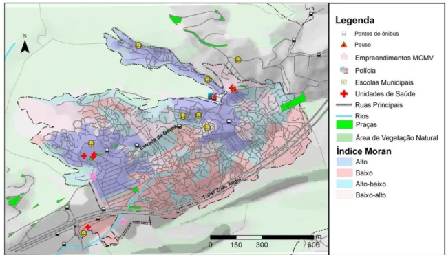 Figura 3 - Mapa de Localização dos equipamentos públicos na Rocinha. Fonte: Elaboração própria com dados do IBGE  (2010a) e PCRJ (Rio de Janeiro, 2016)