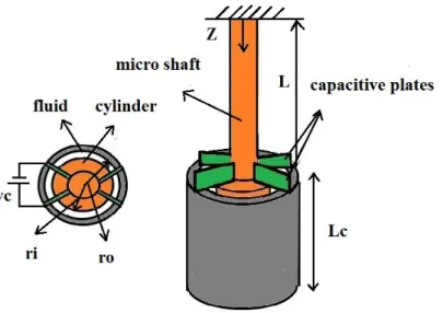Figure 1 Schematic of the proposed model for investigation the effect of fluid on dynamic behavior of the micro-shaft