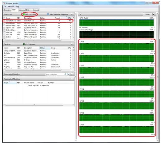 Figure 3.7: CPU usage at 8-core parallel processing of the plain-SVD model
