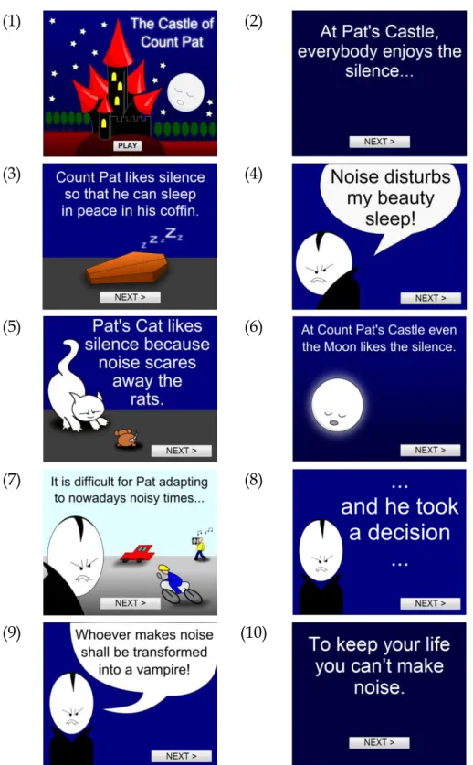 Figure 3.2: The game begins with a story that explains why silence is necessary  at Count Pat’s castle