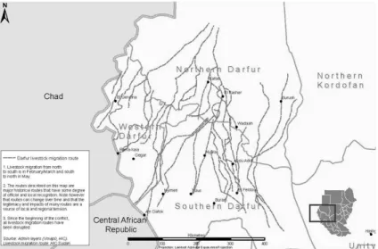 Figura 2.4: Rotas de migração de gado no Darfur.