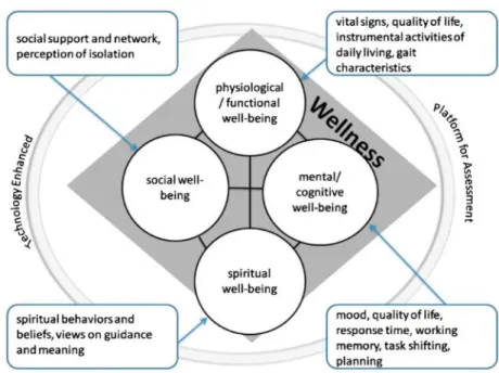 Figure 6: The framework for a technology enhanced assessment of older  adults’ wellness based on Hoyman’s wellness model