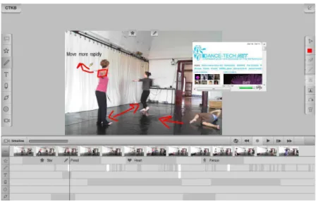 Figure 2.10: TKB: timeline view and the current video capture with different types of annotations [Val11].
