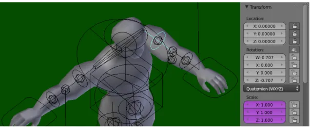 Figure 2.5: A rotation value was inserted in the selected node, rotating the model’s arm.
