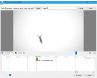 Figure 3.5: Python Video Annotator software layout illustrating an example of the moment of copulation.