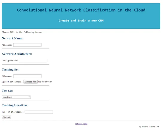 Figure 4.4: Network Creation and Training - Network Parameters. Here the user enters the network filename and architecture, the datasets (depending on the option chosen previously) and the number of training iterations to be performed.