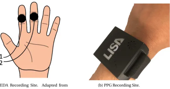 Figure 3.2: Visualization of the recording sites for both the PPG and EDA biosignals.