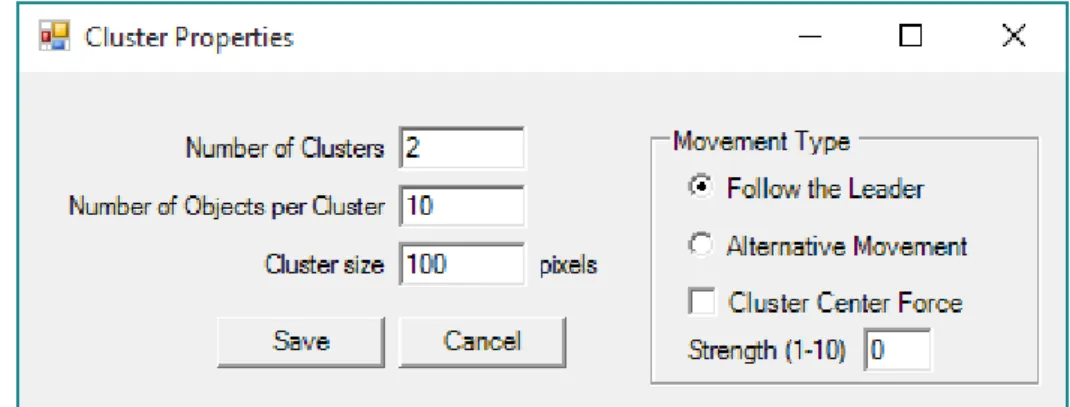 Figure 3.3: Pop-up with properties for cluster creation 
