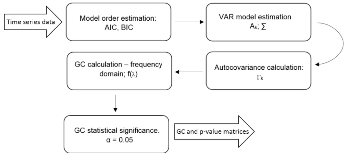 Figure 3.4: Schematic of the computational process followed with the MVGC Toolbox (Seth and Barnett, 2014)