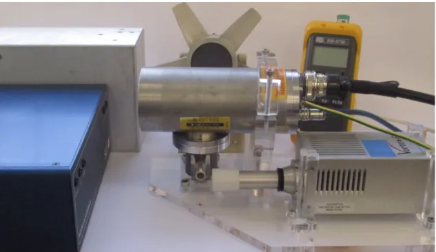 Figure 3.8: Photograph of the setup, along with the temperature sensor, the cooling fan, the X-ray tube power supply and detector’s power supply and DPP