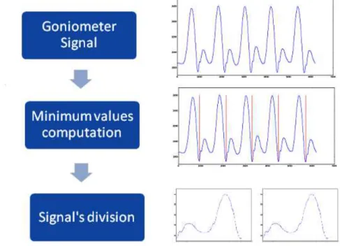 Figure 4.4: Representative scheme for the automatic segmentation algorithm. The signals refer to the movement walk