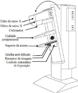 Figura 3.1 - Diagrama esquemático de um equipamento de mamografia (adapt. [41]) 