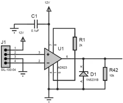 Figura 3.13 Esquema do circuito electrónico de amplificação do sinal diferencial dos transdutores  de pressão