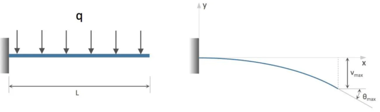 Figure 3.5: Deflection of a cantilever beam due to a uniform load. Modified from [16].