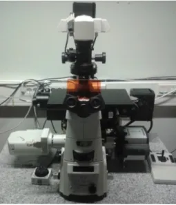 Figure  3.2:  Nikon  Eclipse  (Ti-E,  Nikon,  Japan)  inverted  microscope  with  a  100x  Apo  TIRF  objective  (1.49  NA,  oil)