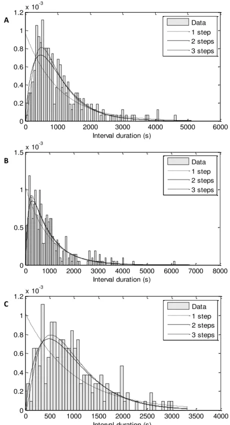 Figure  4.1:  Histogram  of  the  measured  intervals  between  consecutive  transcription  events  under  control  of  P tetA   during  exponential  phase