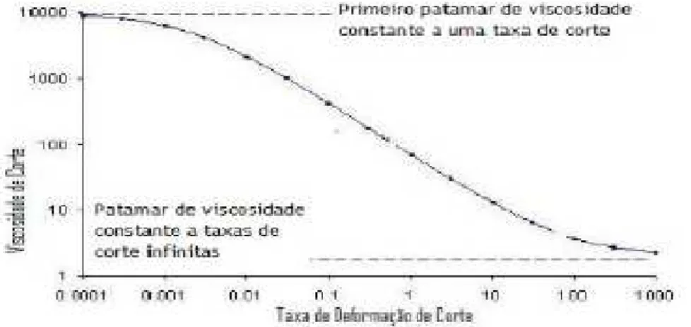 Figura 11. Relação geral entre a taxa de deformação e viscosidade de corte  num dado fluido 