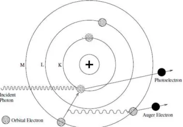 Figure 3.2: Schematic representation of the photoelectric effect where the Auger electron emission can be  observed[70]