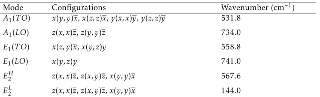 Table 3.1: Raman active vibrational modes for wurtzite GaN [8].