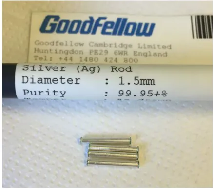 Figure 3.1: Silver pieces cut from a high purity silver rod.