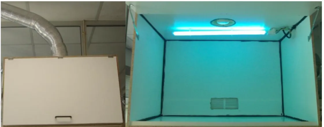 Figure 3.5. Extraction chamber developed to irradiate the samples with a 254 nm low pressure mercury  lamp