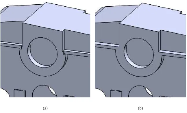 Figura 3.12 – Comparação do interior do modelo entre a nona versão (a) e a última versão do modelo  simplificado (b)
