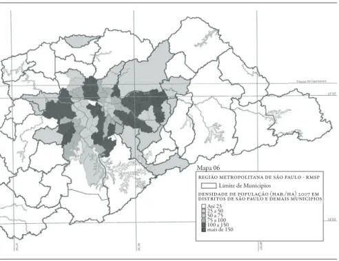 Figura 9 | RMSP - Densidade de população (hab./ha) 2007 em distritos