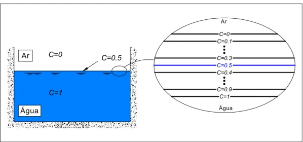 Figura 3.1 – Repartição da fracção de volume numa tomada de água (pormenor da zona  de identificação da posição da superfície livre)