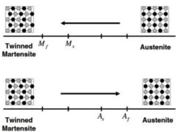 Figure 2.3 - Temperature-induced phase transformation of a SMA without mechanical  loading [8]