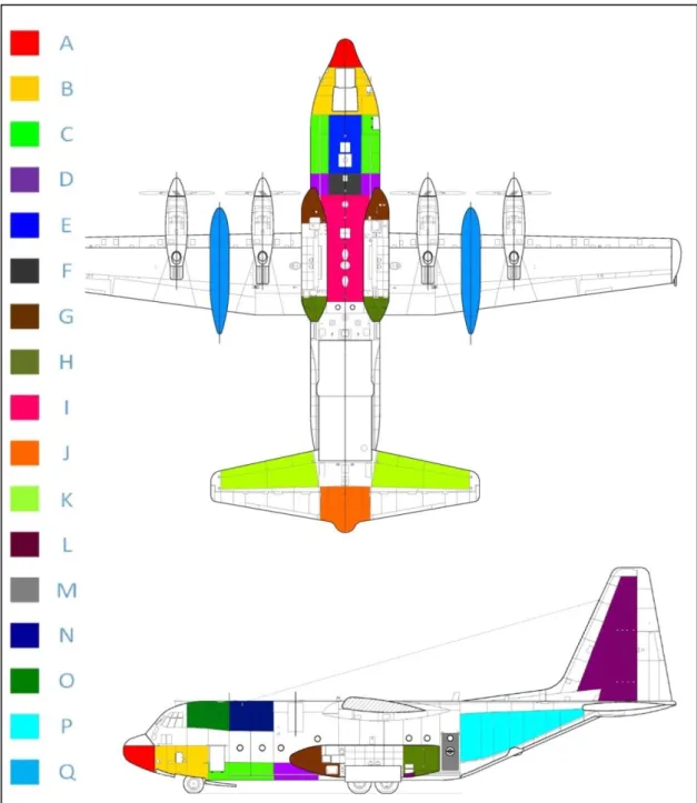 Figure 4.2 – Mapping and labeling of considered locations in the aircraft. 