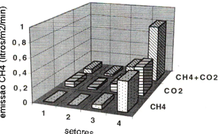Figura II.30. Emissões superficiais por diferentes zonas do aterro (Cossu et. al. 1997)