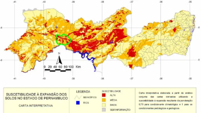 Figura 3.2  −  Carta de Suscetibilidade à Expansão dos solos no Estado de Pernambuco,  (AMORIM, 2004)