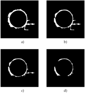Figure 4.4 Manually thresholded images for the twist drill: a) Threshold = 30; b) Threshold