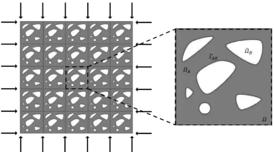 Figura 3.7: Descrição do problema de otimização de forma da microestrutura de um material compósito celular.